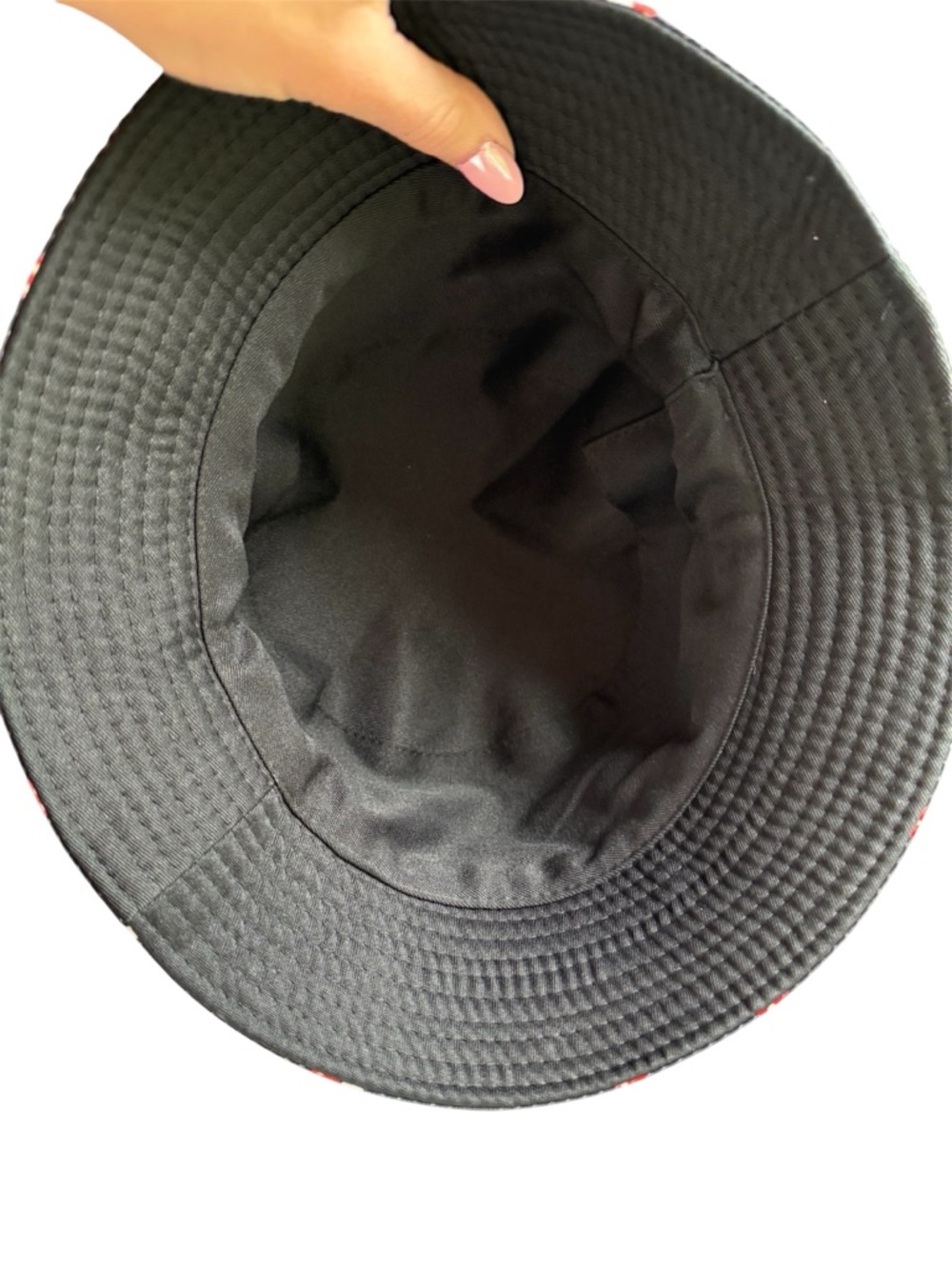 NWOT Black Bucket Hat with Red Mushroom Print - Picture 2 of 3